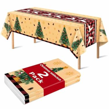 Imagem de Toalha de mesa de Natal para festa de plástico à prova d'água: capa de mesa retangular descartável para decorações de jantar de férias em ambientes internos e externos, banner de pano de fundo de