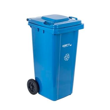 Imagem de Lixeira profissional Clean Tek de 89 litros com rodas, 1 lata de lixo com tampa - acessório de montagem vendido separadamente, retângulo, caixote do lixo de plástico azul, de longa duração, para uso