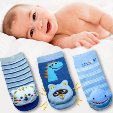 Imagem de Kit 3 Pares Meia Bebê Menino Antiderrapante Pelúcia Presente - Viére, 