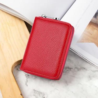 Imagem de Porta-moedas de couro antidesmagnetização antifurto com zíper de grande capacidade para porta-documentos (vermelho), Vermelho, Tendência