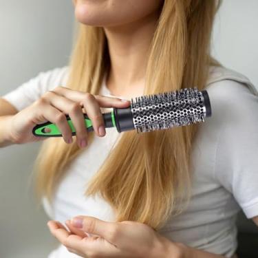 Imagem de Escova de cabelo redonda de alumínio profissional: secagem térmica para volume e ondulação, adequada para salão de beleza e casa