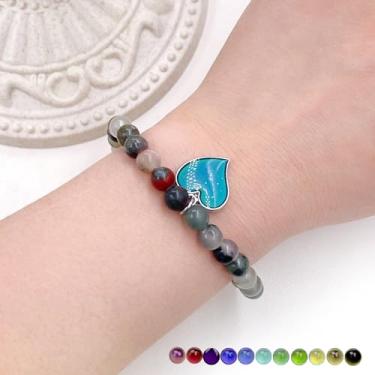 Imagem de Pulseira com pingente que muda de cor em forma de coração, pedra natural de 6 mm ajustável e sensível à temperatura, joia da amizade para mulheres, irmãs, melhores amigas, formatura, dia dos namorados