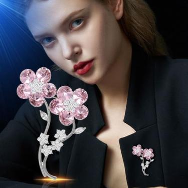 Imagem de Flores de cristal austríaco rosa lazer senhoras broches alfinetes para mulheres broche de lapela para cachecol xaile fantasia chapéu bolsa terno acessórios vestido