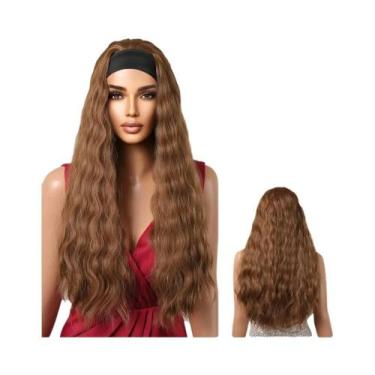 Imagem de Peruca Sintética Longa Afro Cacheada Com Faixa De Cabelo Dourada E Pre