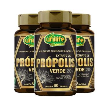 Imagem de Kit 3 Própolis Verde + Vit C Zinco E Selênio Unilife 60caps