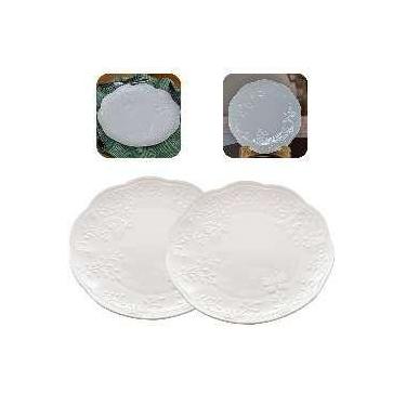 Imagem de Kit 2 Pratos Rasos De Porcelana Branco Florido Borboleta Luxo 27Cm New