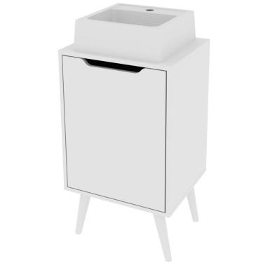 Imagem de Gabinete Para Banheiro 45 Cm Cuba Quadrada 1 Porta Retrô Branco