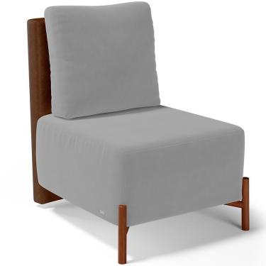 Imagem de Poltrona Decorativa Sala De Estar Living Pés Madeira Hungria L02 Couríssimo Marrom Suede Cinza