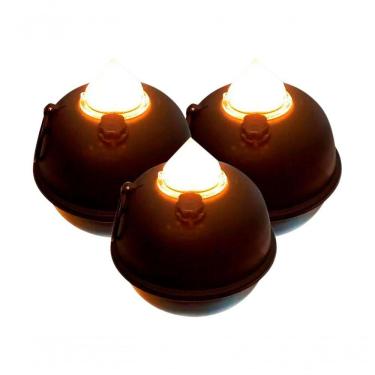 Imagem de Kit 3 Luminárias De Mesa Decorativa Bujãozinho De Metal A Pilha Com Led Amarelo Dimerizável E Alça