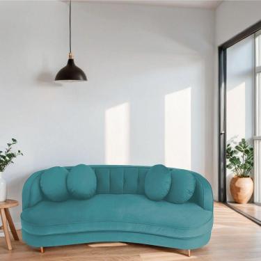 Imagem de Sofá Curvo 2 Lugares Orgânico Sala Recepção Escritório Decorativo Luxo Panamá 160cm Suede Cor Azul Turquesa