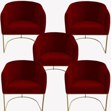 Imagem de Kit 05 Poltrona Julia Com Base De Ferro Sala De Estar Escritório Recepção Clinica Suede Vermelho D'classe Decor