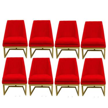 Imagem de Kit 08 Cadeiras Para Sala De Jantar Ana Base De Ferro Suede Vermelho D'classe Decor