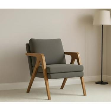 Imagem de Poltrona Mona Linho Estofada Decorativa Luxo Pés De Madeira Maciça Sala Estar Recepção (CINZA ESCURO)