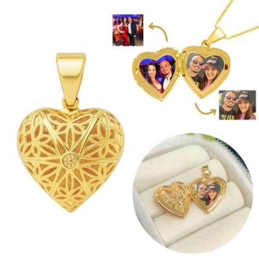 Imagem de Pingente Relicário Mini Coração Telado banhado Ouro 18k - Morganitte