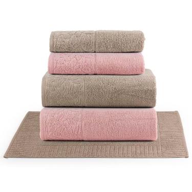 Imagem de Jogo de Banho Blume Toalhas Macias 100% Algodão Fio Penteado 5 Peças Rosa e Bege