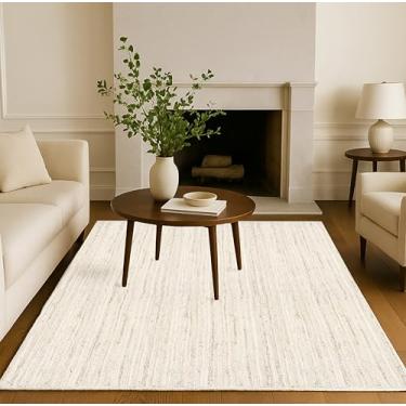 Imagem de Hausattire Tapete trançado de juta trançado à mão, 1,5 m x 2,2 m - Off White, tapetes reversíveis Boho para sala de estar, cozinha, quarto - 152 x 236 centímetros