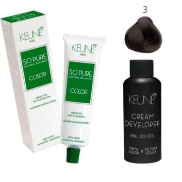 Imagem de Tinta Keune So Pure 3 Castanho Escuro + Ox Cream Dev6% 20Vol