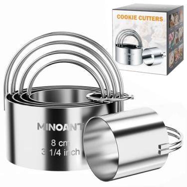 Imagem de Cortadores de biscoito redondos com alça – Conjunto de cortador de biscoito com orifício de donut (5 peças/conjunto), cortadores circulares de aço inoxidável, ferramenta de molde de cortador de rosca
