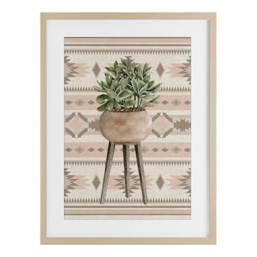 Imagem de Stupell Industries Aztec Planter Green Plant Birch Impressão emoldurada sob vidro, design por Cindy Jacobs, 20 x 14