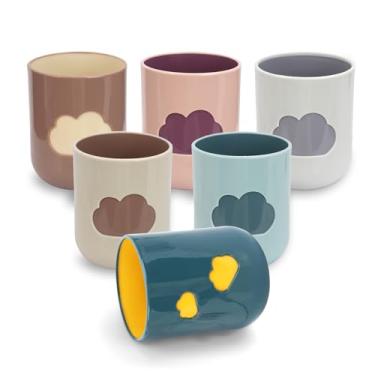 Imagem de IUMLXJO 6 peças de suporte de escova de dentes, copos de plástico reutilizáveis de 400 ml, copos inquebráveis, design de nuvem, seguro para lava-louças, suporte de pasta de dente de banheiro de duas