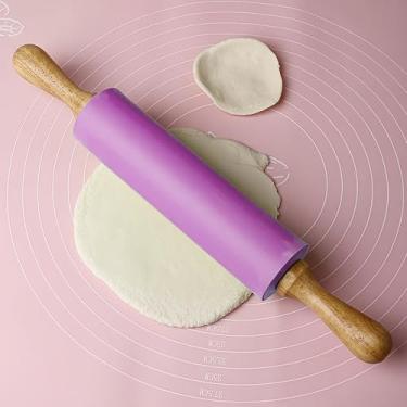 Imagem de Rolo de massa de silicone roxo - Rolo de massa de grau alimentício de 31 cm para assar, massa, pizza e pastelaria com anéis grossos, rolo de pastelaria antiaderente para uso doméstico na cozinha