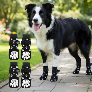 Imagem de 4 meias antiderrapantes para cães - botas de cachorro para evitar lamber patas, sapatos antiderrapantes para cães ao ar livre, ótimo para proteção de patas de cães