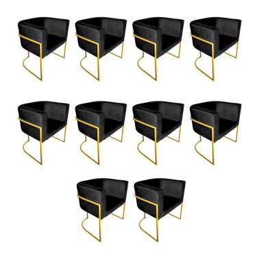 Imagem de Kit 10 Cadeiras De Jantar Premium Base De Ferro Dourada Veludo Preto