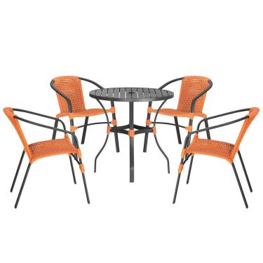 Imagem de 04 Cadeiras Floripa E Mesa Roma 100cm Preta Trama Terra Cota