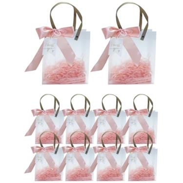 Imagem de Liiaiyter 12 sacos de presente transparentes com alças, sacola de presente de PVC rosa, sacolas plásticas com fita para meninas, aniversário, casamentos, chá de chá, revelação de gênero, chá de bebê