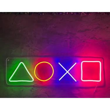 Imagem de Placa Letreiro Luminoso Neon Led Botões Vídeo Game PS 45cm 127/220v