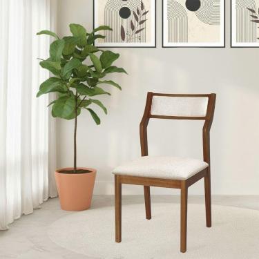 Imagem de Cadeira De Jantar Lagum Conforto Estofada Jequitibá Terra Linho Bege