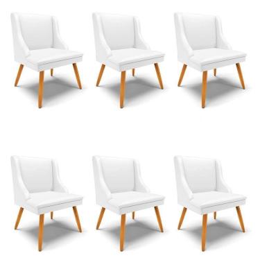 Imagem de Kit 6 Cadeiras Estofadas Para Sala De Jantar Pés Palito Lia Sintético Branco - Ibiza
