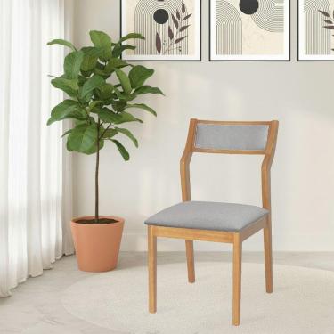 Imagem de Cadeira De Jantar Lagum Conforto Estofada Jequitibá Natural Linho Cinza