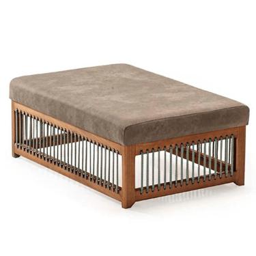 Imagem de Puff Luck Ozki 44 Cm (altura) Madeira Eucalipto Cedro Tecido Marrom Corda Redonda Prata