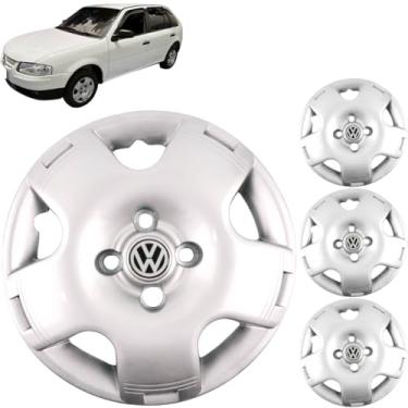 Imagem de Jogo 4 Calotas Aro 13 Vw Gol G3 e G4 2000 a 2014 Com Adesivo Logo Vw Resinado Grid GR060CA