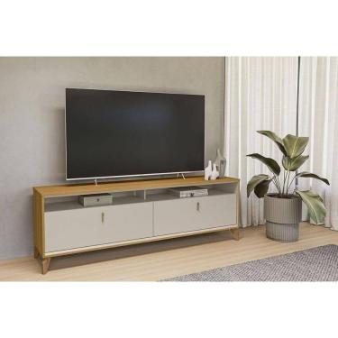 Imagem de Rack Bancada P/ Tv Até 75 Pol Dubai C/ 2 Portas E 2 Nichos 180cm Tauari/off White Fosco - Linea Brasil