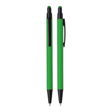 Imagem de Kit 10 Canetas Esferográfica de Metal 2 em 1 com Ponta Touch Emborrachada – Escrita Azul Suave e Ponta Stylus para Smartphones/Tablets – Design Slim e Leve (14cm) (Verde)