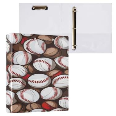 Imagem de Blueangle Fichário de 3 anéis com padrão de bolas de beisebol com prancheta e 2 bolsos - Organizador de documentos decorativos de 3 cm para escritório, suprimentos para reuniões (260)