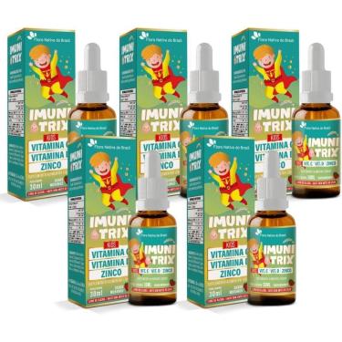 Imagem de Kit Com 05 - ImuniTrix Kids (Vitamina C + D + Zinco) 30ml Sabor Morango Flora Nativa-Unissex