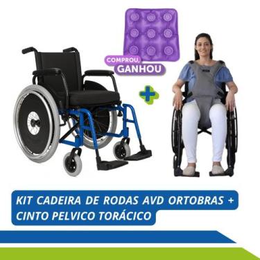 Imagem de Kit Cadeira de Rodas Alumínio AVD Ortobras com Cinto de Segurança Pélv