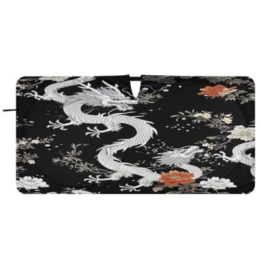 Imagem de ATTX Para-brisa de carro Black Dragons - 157.5 cm x 81.3 cm Universal Sun Shield Visor| Acessórios automotivos refletores de calor para proteção do para-brisa dianteiro #546