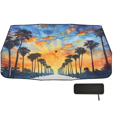 Imagem de SEHANY Palmeiras de praia, pára-brisa, guarda-sol dobrável para janela dianteira de carro, bloqueios de raios UV, calor, mantém o veículo fresco, protetor de viseira de sol adequado para Sedan SUV 147