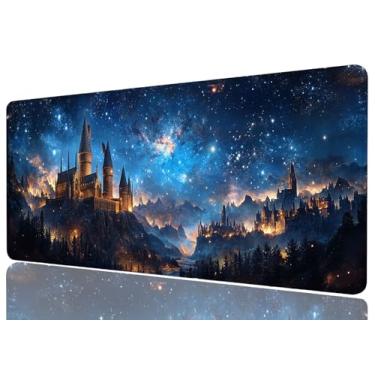 Imagem de Tapete de rato estendido Fantasy Castle Night Starry Blue Sky Mousepad XL Grande Gaming Mouse Pad Laptop Keyboard Mat Desk Office Computer Keyboard Laptop Home, 31,5 x 11,8 polegadas