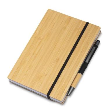 Imagem de Caderno de Anotações Bamboo Times com Elástico – Capa Dura Ecológica – 80 Folhas Pautadas – Placa para Personalização – Bege