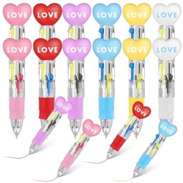Imagem de Gilprop 12 canetas esferográficas multicoloridas para dia dos namorados, 4 em 1, retráteis, para o dia dos namorados, mini canetas coloridas em forma de amor, para escola, casa, dia dos namorados,