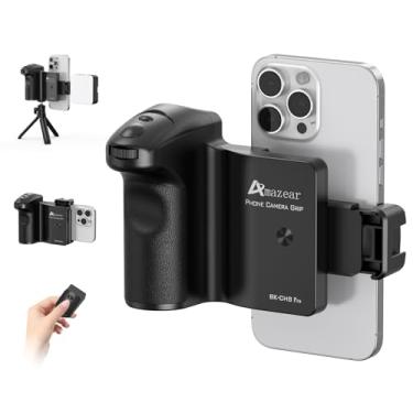 Imagem de AMAZEAR Cabo para câmera de telefone com carregador portátil de 5000 mAh, obturador remoto Bluetooth, alça recarregável tipo C com design de clipe, aderência ergonômica para iPhone e Android, vídeo