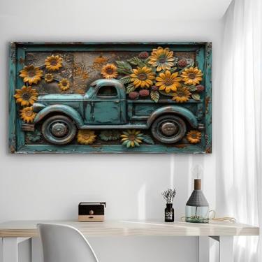 Imagem de Arte rústica de caminhão arte de parede em tela rústica - Pôster sem moldura de 30 x 61 cm - Decoração de casa e escritório para sala de estar, quarto, cozinha e café