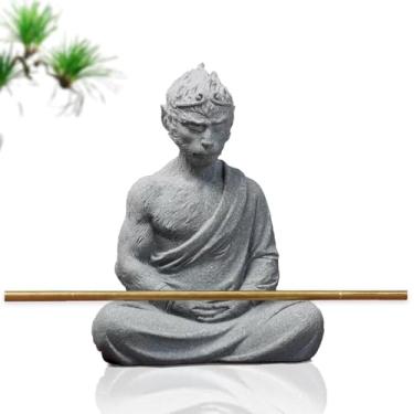 Imagem de Qi Ming Wen Fang Estátua de rei macaco, peso de papel, peso de papel de pedra de caligrafia chinesa, Buda lutando, escultura Sun Wukong, decoração de paisagem de aquário, chá de pedra, decoração