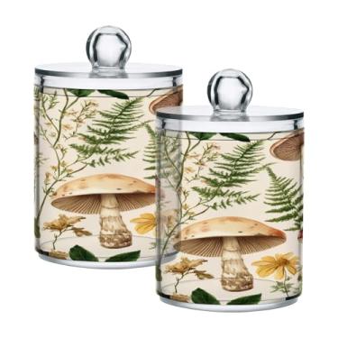 Imagem de Qilmy Pacote com 2 suportes Qtip de padrão botânico, frascos de boticário de 400 ml, vasilha organizadora de banheiro para Qtips, cotonetes, bolas de algodão, almofadas cosméticas, irrigadores dentais