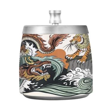 Imagem de JUZIHAI Cinzeiro de dragão chinês do leste asiático com tampa, cinzeiro de aço inoxidável inodoro à prova de vento sem fumaça para escritório em casa, pátio, varanda, cigarro